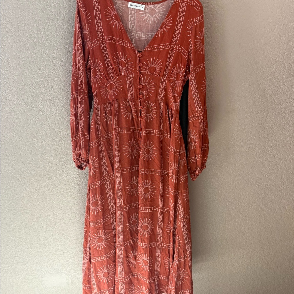 Grace Terracotta Long Sleeve Dress
